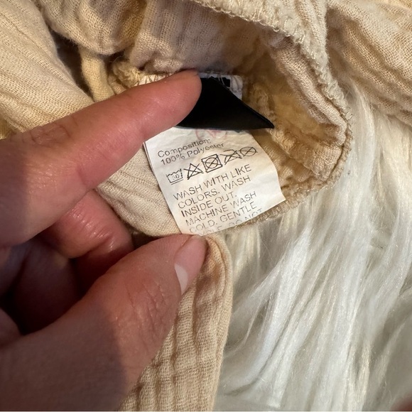 SHEIN Petite XXS Beige Gauze Tie Front Long Sleeve Crop Top Boho Blouse - Picture 6 of 11